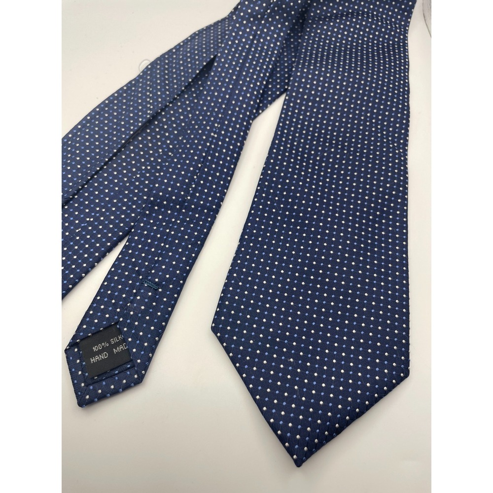 Beau Brummel Soho Mens Navy Blue Geometric Micro Dot 100% Silk Hand Made Necktie